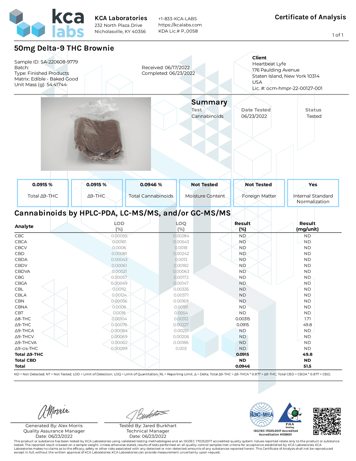 Delta-9 THC Brownie COA